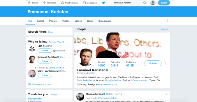 Emanuel Karlsten's profile on Twitter